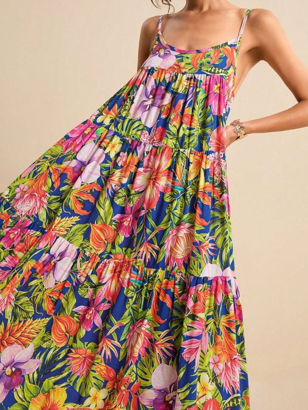 Blue Boho Women's Elegant Tropical Floral Full-Print Vacation Dress - Picture 4 of 8